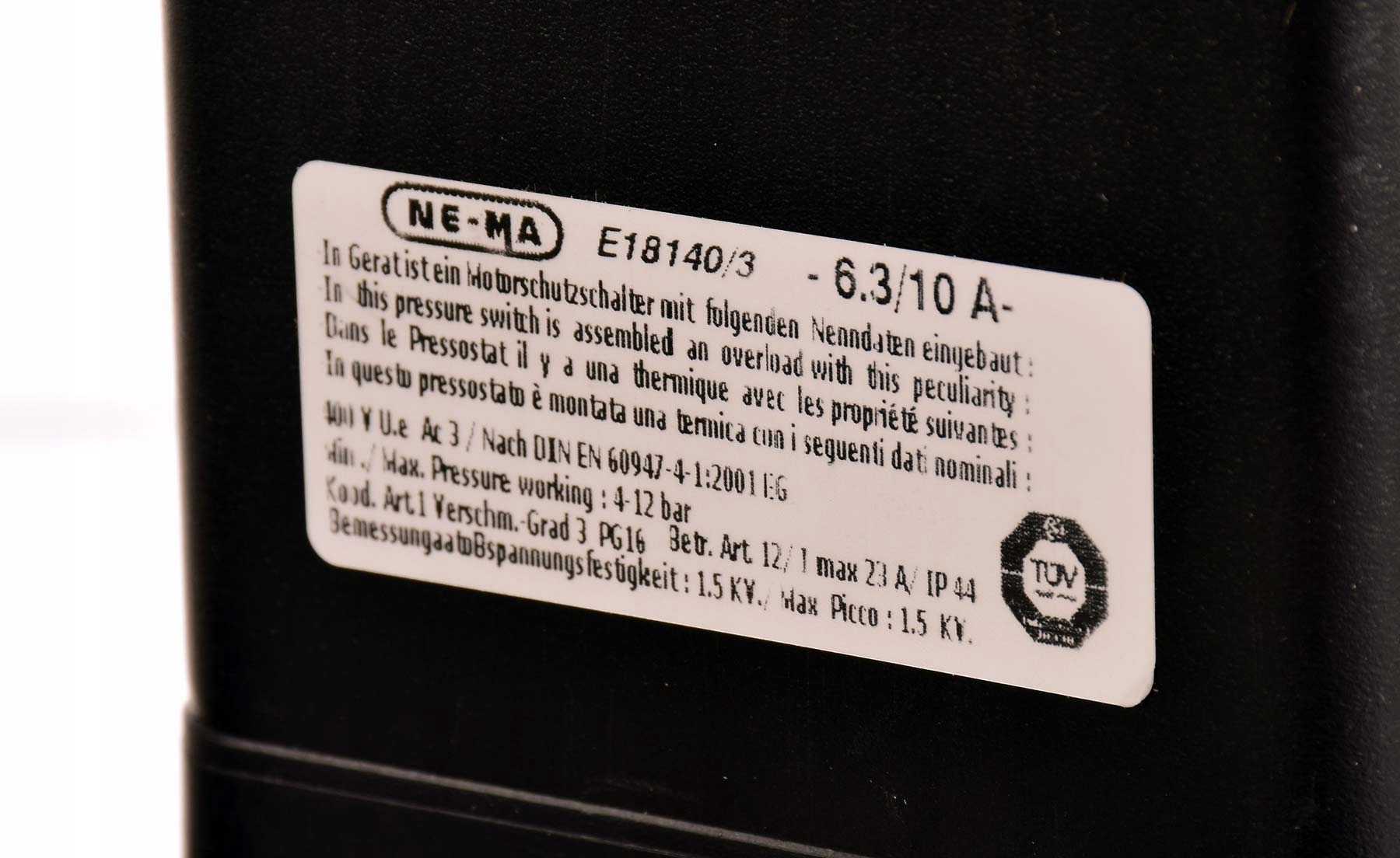 Wyłącznik ciśnieniowy presostat NE-MA 400V 6,3-10A Kod producenta 26592