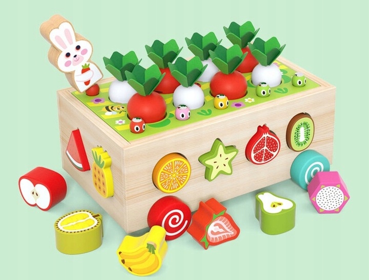 GRA LOGICZNA ZRĘCZNOŚCIOWA SORTER DREWNIANY MARCHEWKI I ROBACZKI Wiek dziecka 3 lata +