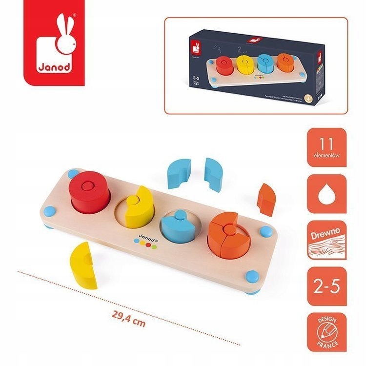 JANOD Drewniana Układanka UŁAMKI Essentiel J05072 Wiek dziecka 2 lata +