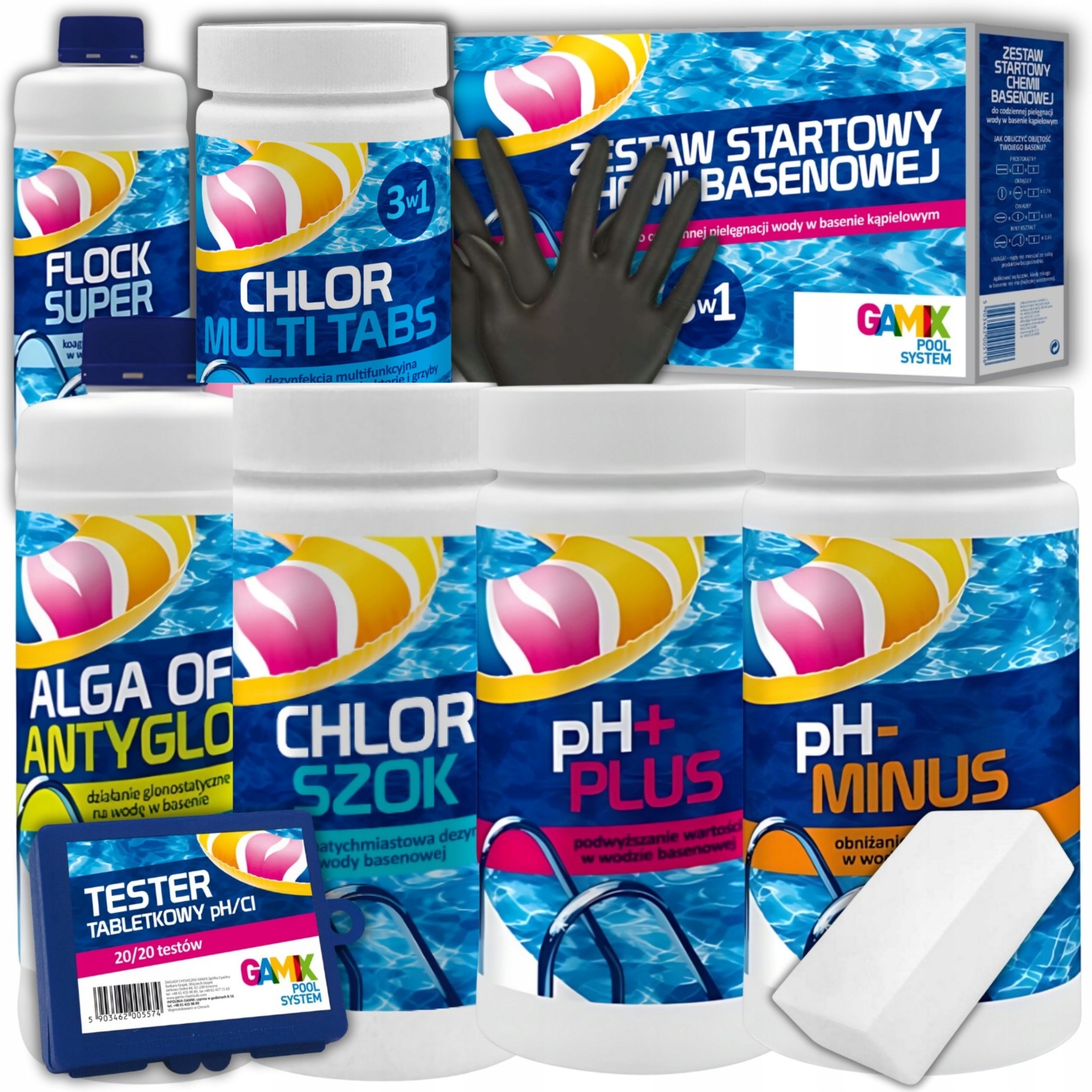 Zestaw Startowy Do Basenu Chemia Basenowa 9W1 Chlor Tabletki Antyglon Ph XL