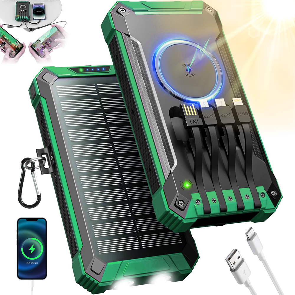 Solární Powerbanka 26800MAH Výkonná Se 4 Kabely Bezdrátové Nabíjení