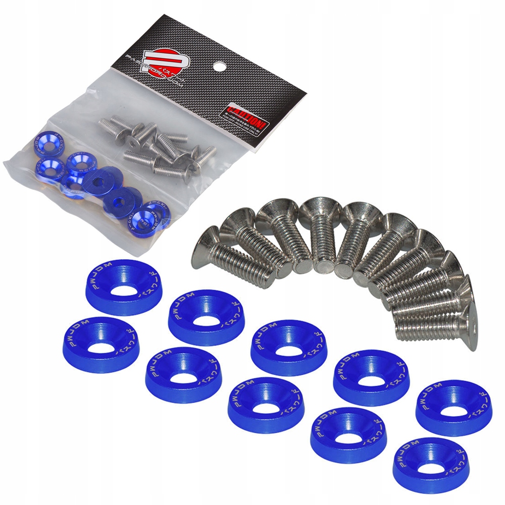 M6 Niebieskie Podkładki z Napisem Zestaw Śruby z Podkładkami Designerskie