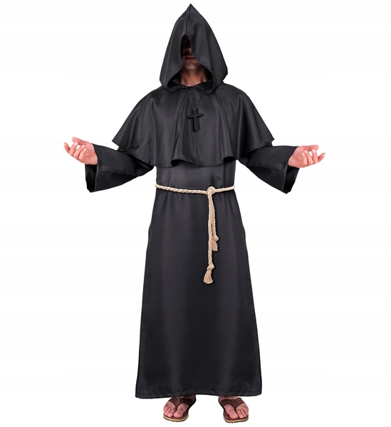 Kostým Temného mnicha, řeholník, kněz, kněz, černý XXL