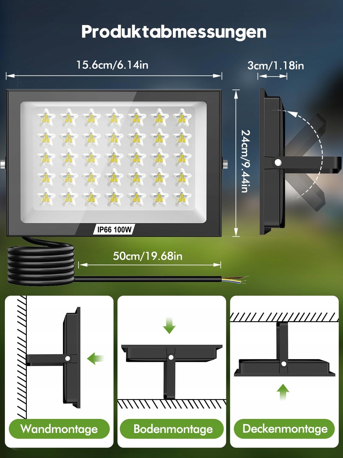 LITGLOBE LED Reflektor Zewnętrzny 100W 2 Sztuki Superjasny IP66 Ogród — miniatura 6