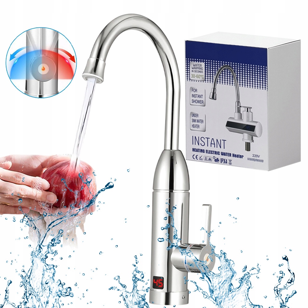 Průtokový Elektrický Ohřívač Vody, Baterie LCD, Kohoutek 3000 W Až 60 °C