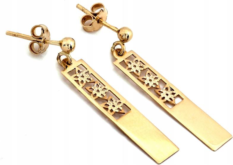 Náušnice zlaté 585 plechy až€rovné obdélníkové dlouhé pevné jako dárek