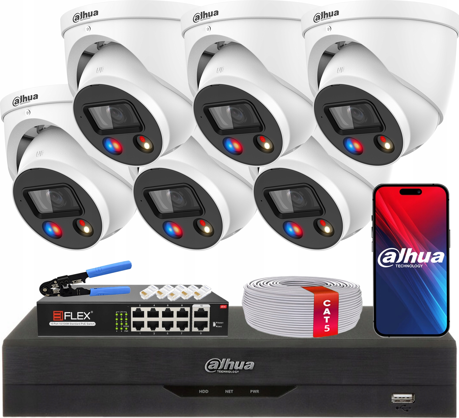 Sada na monitorovanie Dahua 6 Ip kamier 8Mpx IPC-HDW3849H-AS-PV TiOC PoE