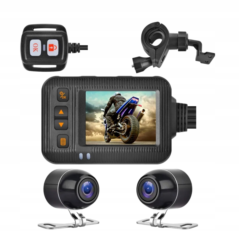 Rejestrator motocyklowy Kamera daul obiektywami Stan opakowania oryginalne