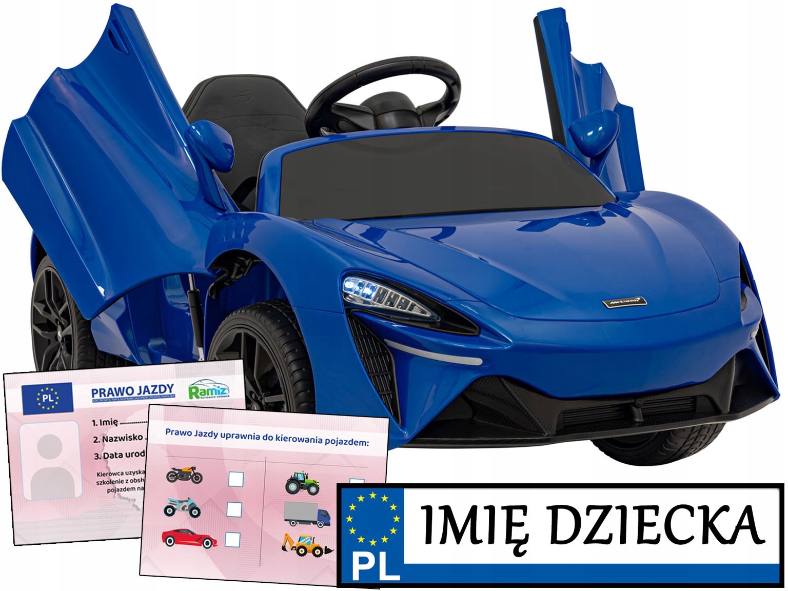 autko dla dzieci McLaren Artura pilot Prawo Jazdy rejestracja