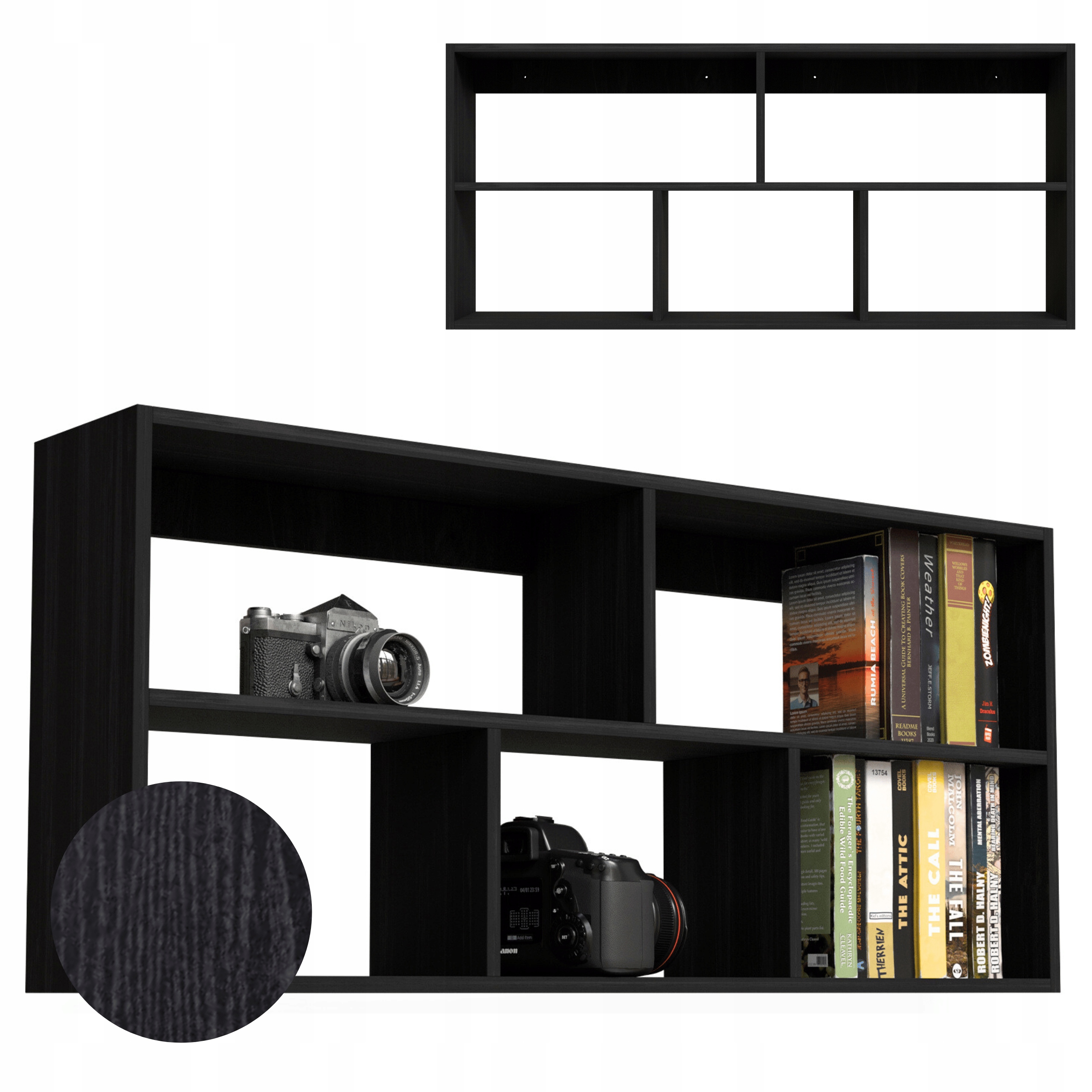 Modulární Závěsná Police Na Knihy Černé Dřevo 110×50 CM Fts 7