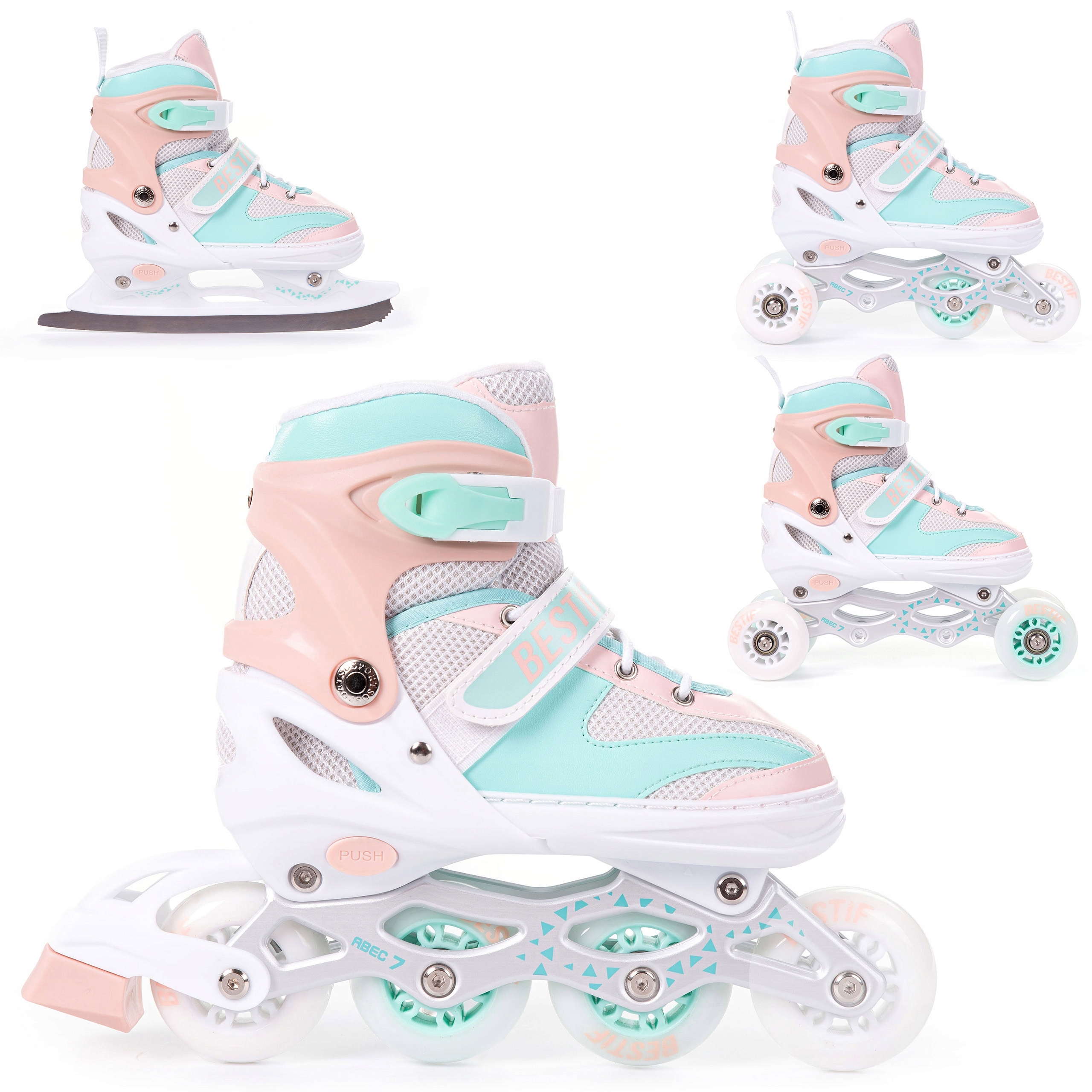 Brusle 2V1 Nastavitelné 4v1 Kolečkové Brusle Kolečkové Brusle Brusle Na Led S Vyměnitelnou Lyží Bestif 34-37