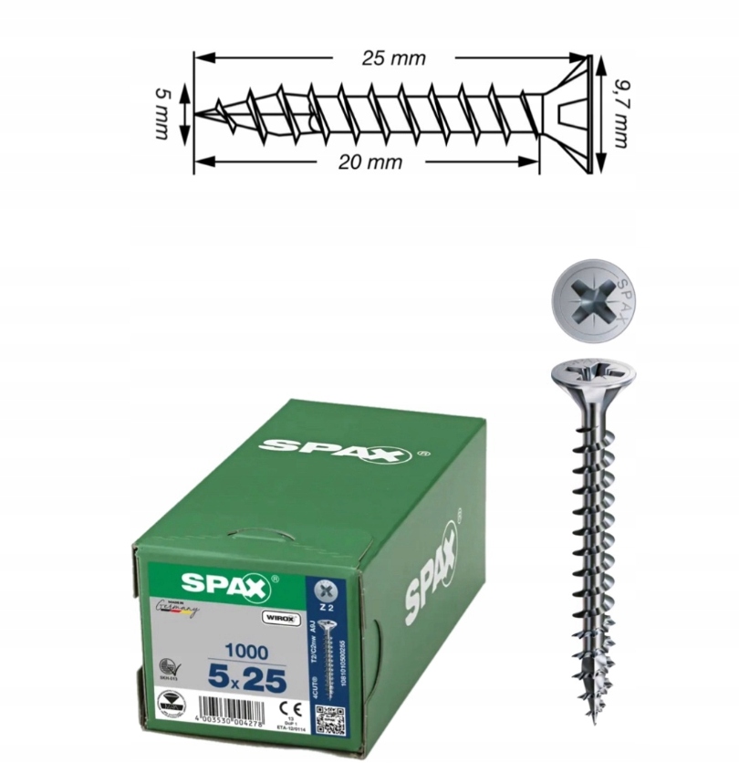 Univerzální vrut do dřeva spax 5 x 25 Wirox 1000 ks