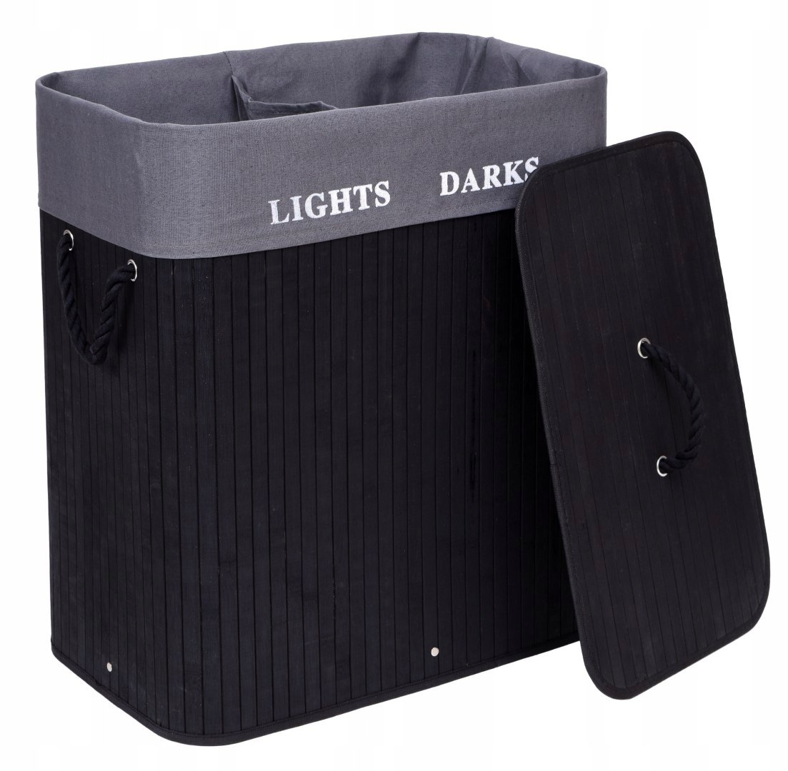 Bambusový koš na prádlo s 2 komorami, černý, Fsc