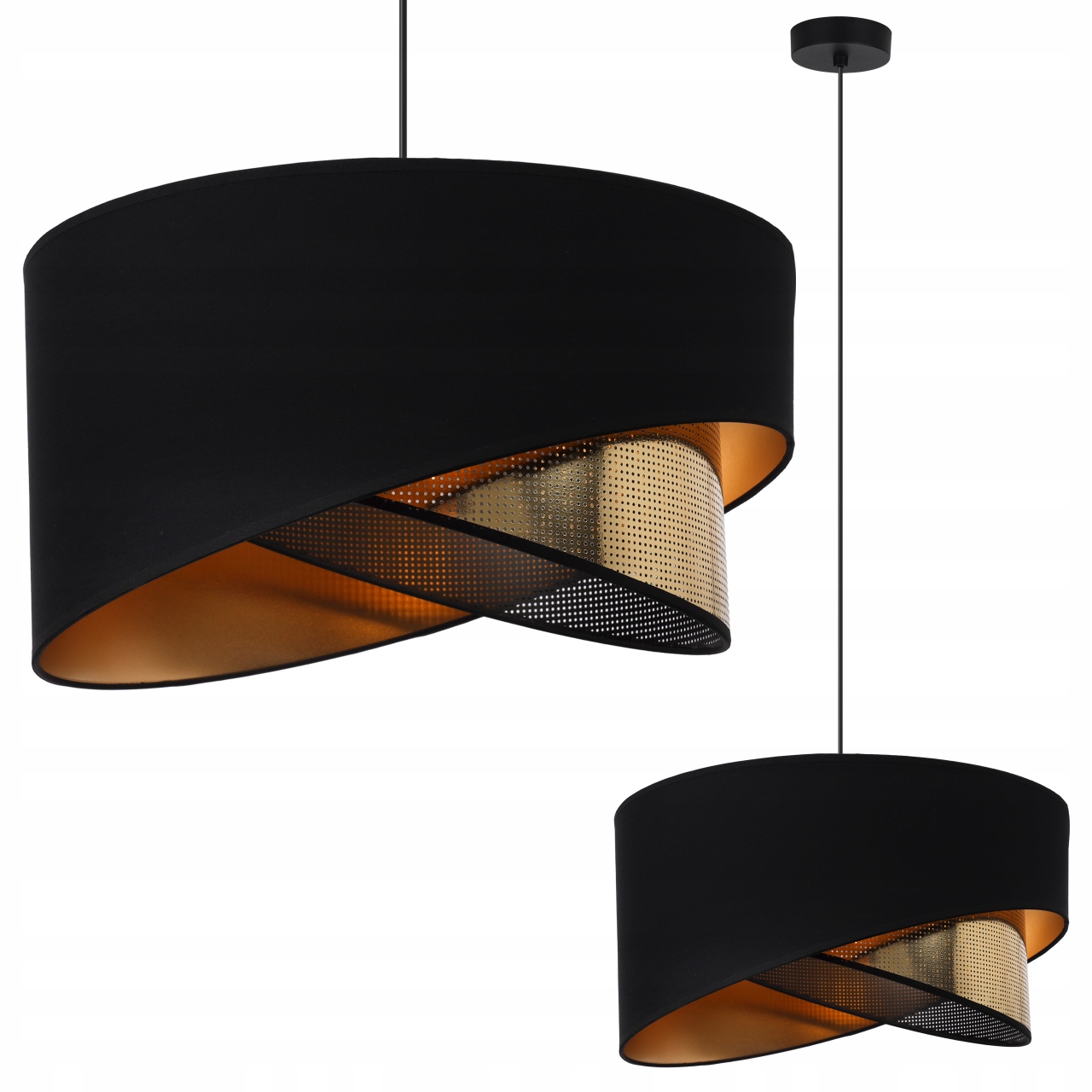 Závesná Stropná Lampa Čierny Luster S Tienidlom Skosený Zlatý Stred Glamour