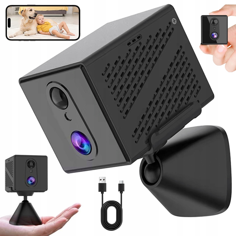 Mini Monitorovací Kamera S Detekcí Pohybu Pir 1080P Široký Úhel 120° Černá