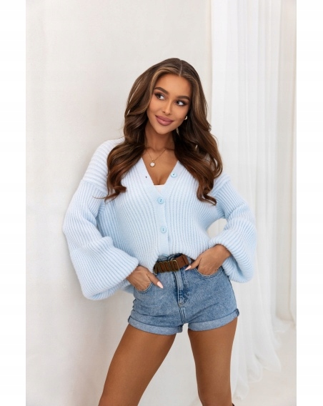 Rozpínací svetr s žebrováním Nová Kolekce Jaro 2026 Knoflíky Světle Modrá