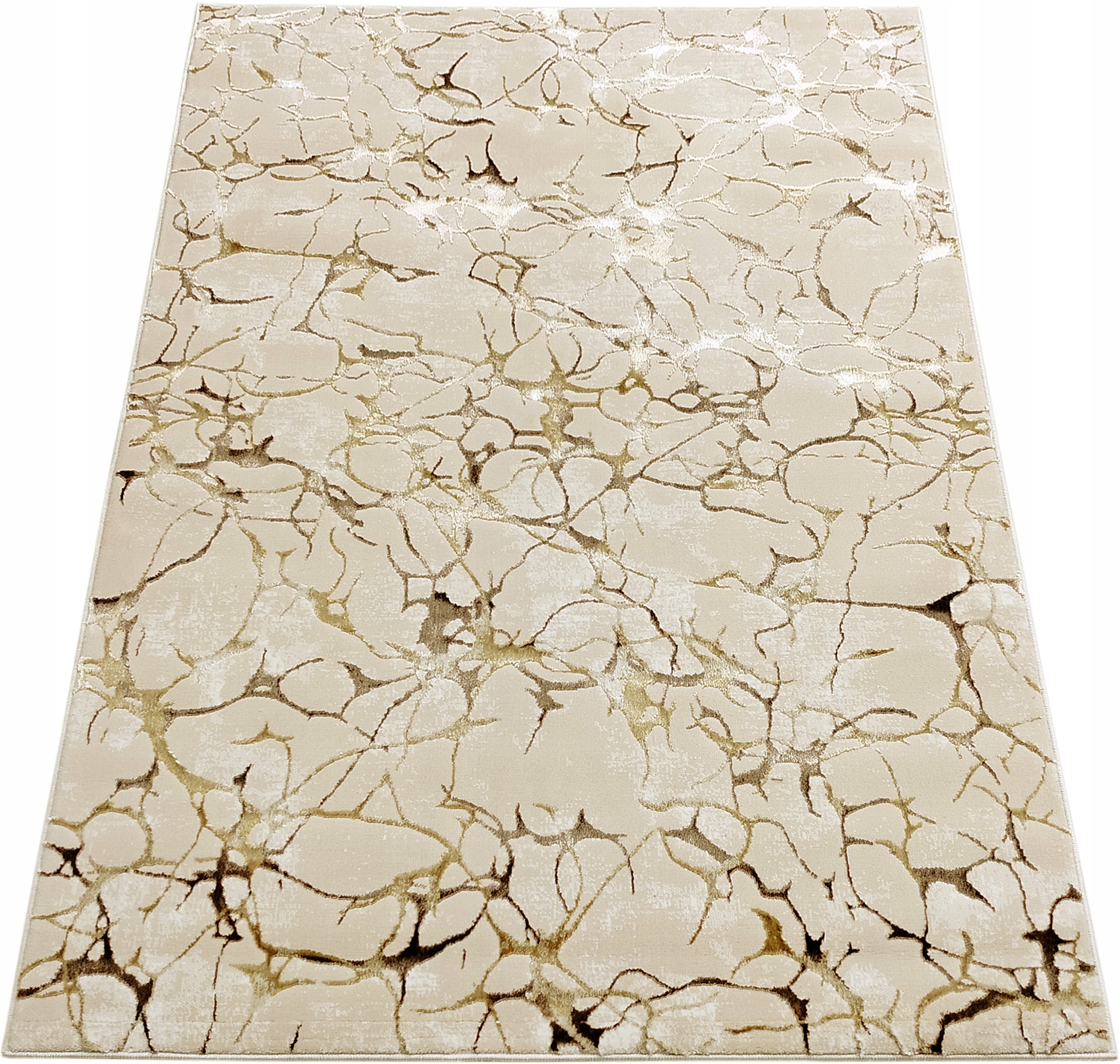 Koberec 120x180 Moderný Béžový Blesk Do Obývačky Zlatá Hnedá Topánka
