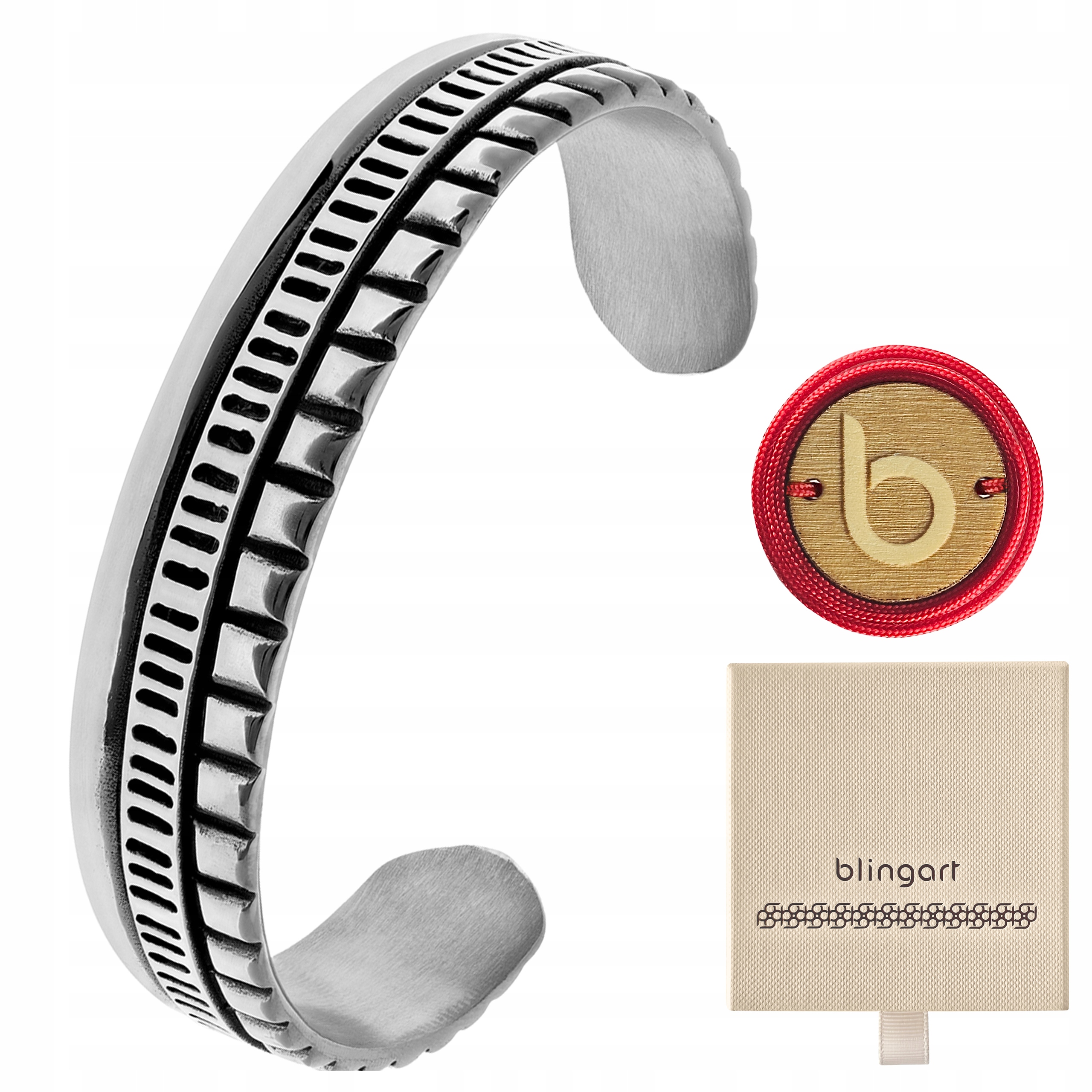 Pánský náramek ocel chirurgická bangla zdobená s gravírováním Blingart