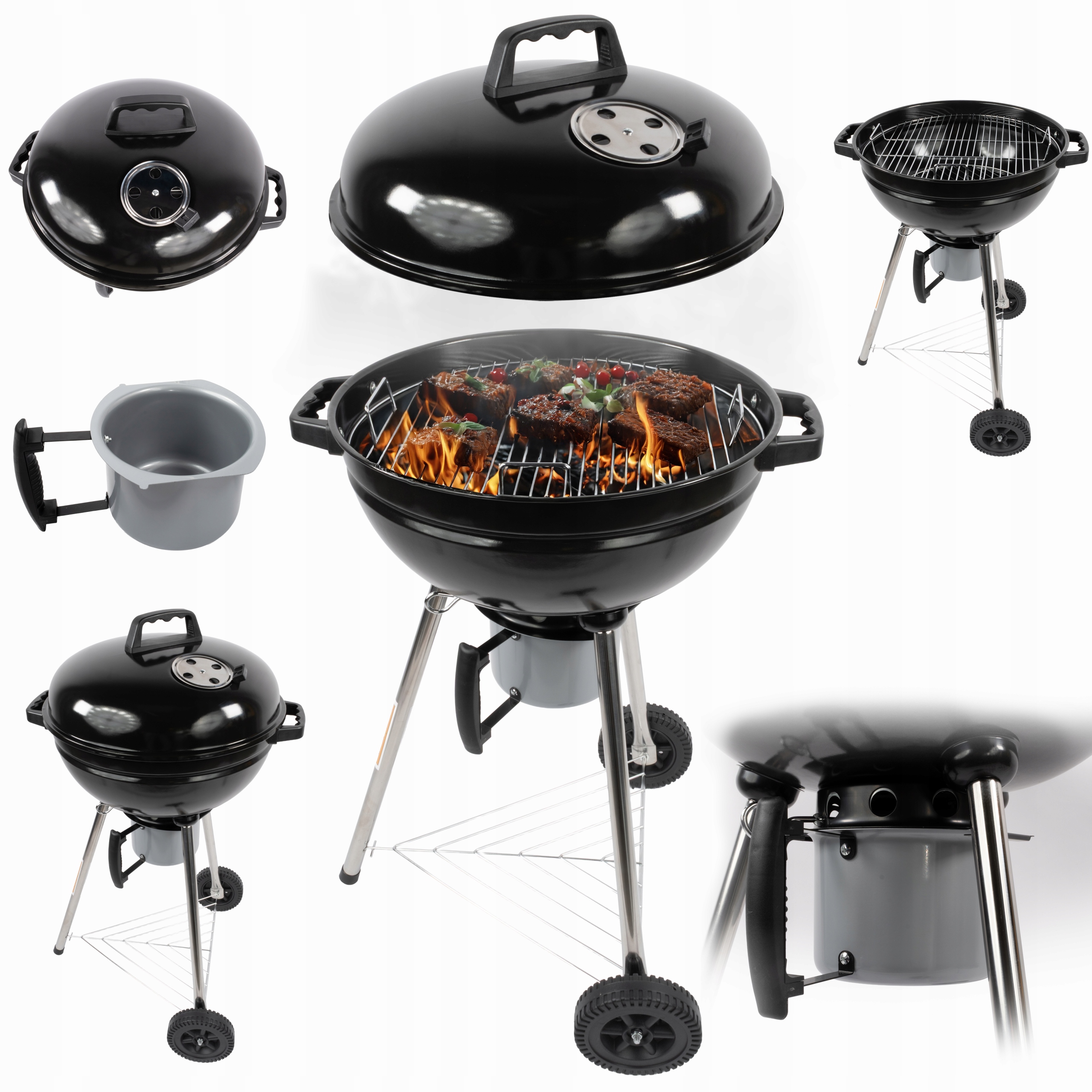 Zahradní Gril Na Dřevěné Uhlí Velio, Chromovaný, Velký, S Víkem, Popelník