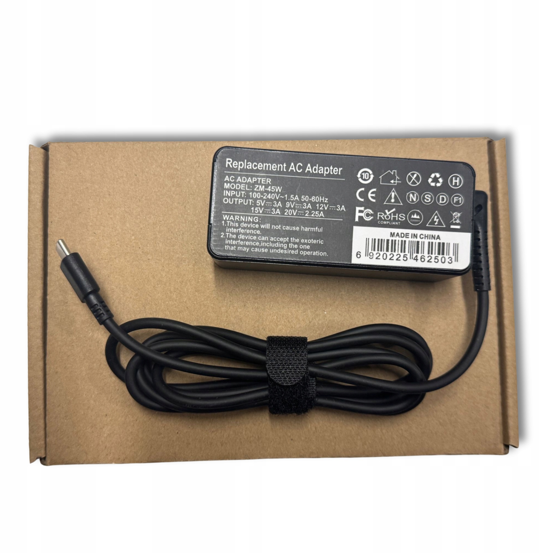 Adaptér Nabíječka Pro Notebooky 45W Usb Typ C Univerzální 2,25A Pro Hp Huawei