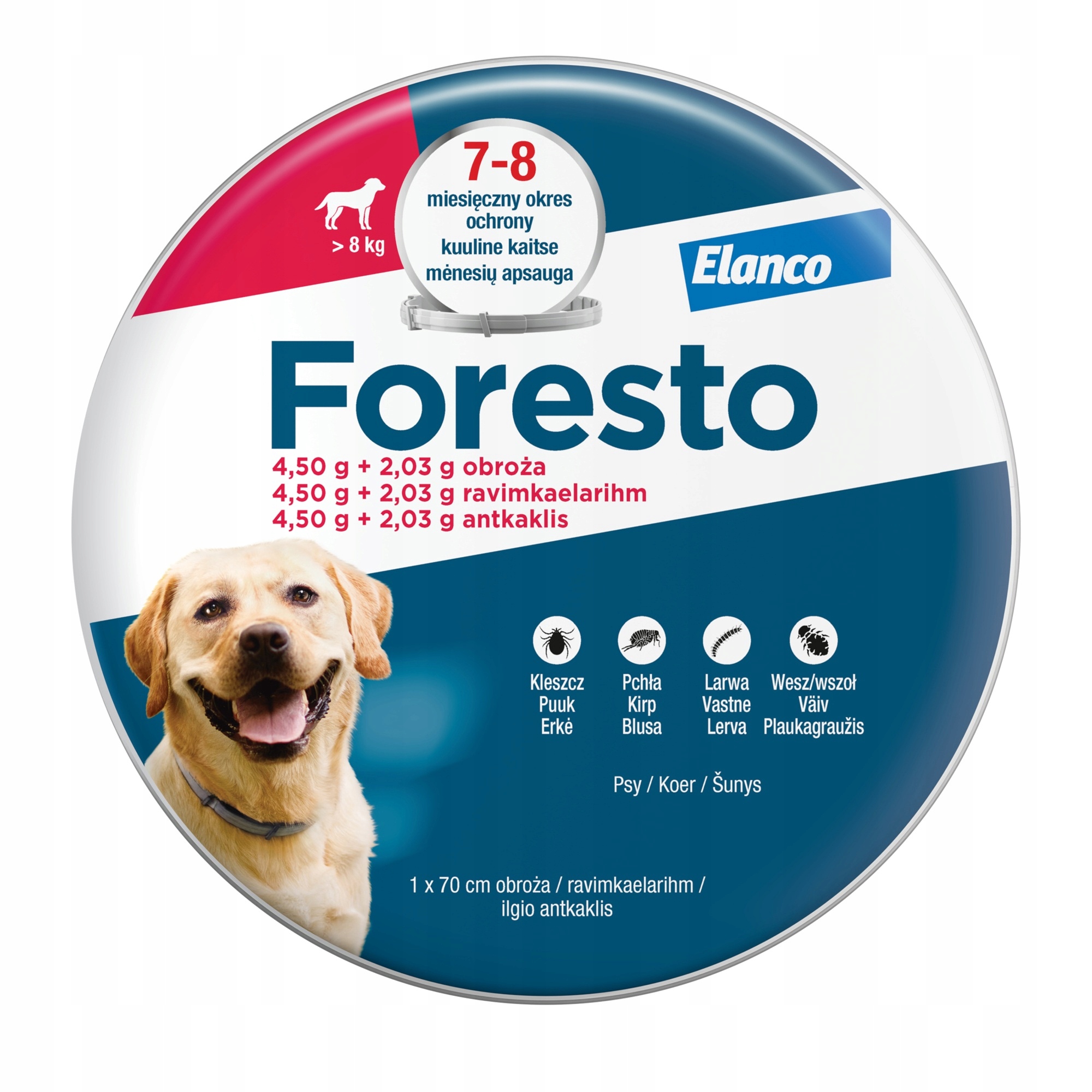 Foresto 4,50 g 2,03 g obroża dla psów o masie ciała powyżej 8 kg