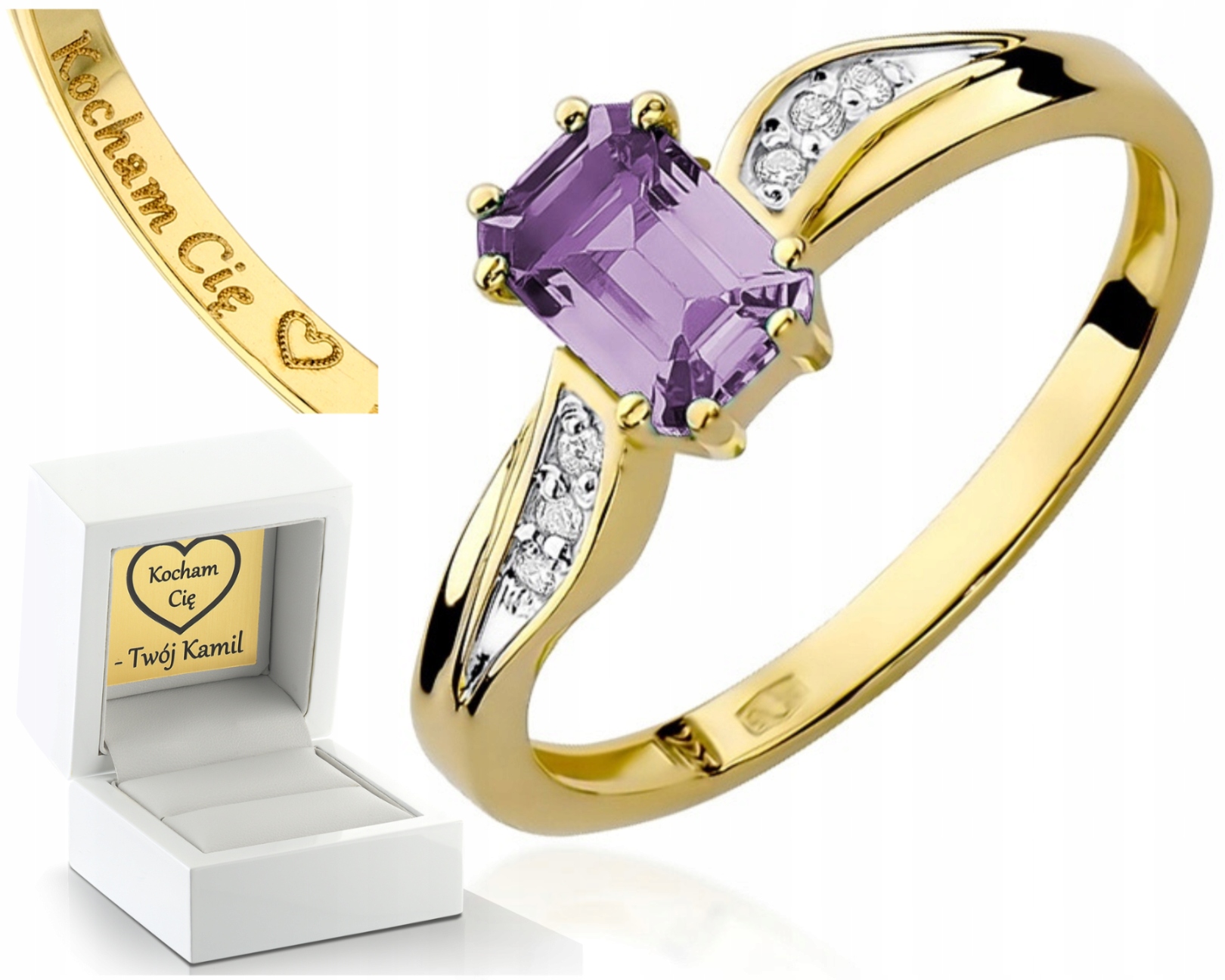 Zlatý Prstýnek S Ametystem Gravírování Bonus 585