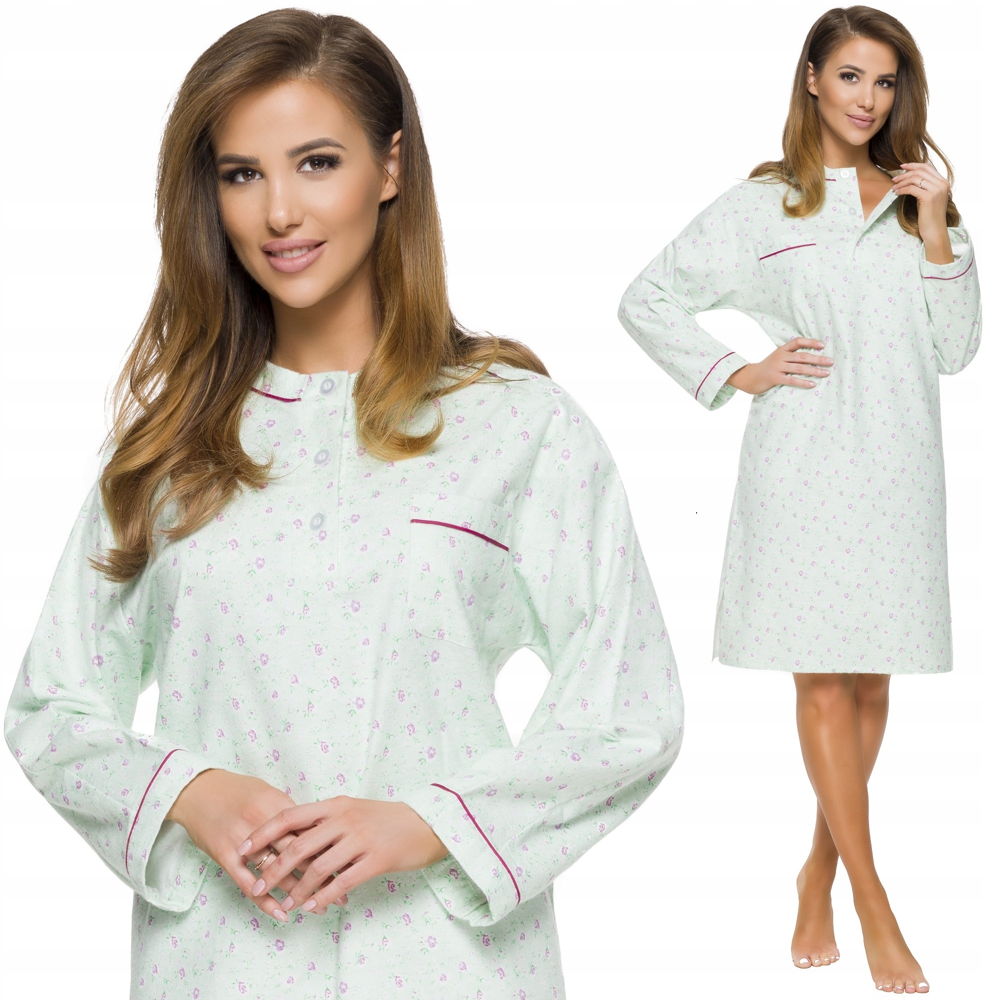 FLANELOWA BAWEŁNIANA DAMSKA KOSZULA NOCNA XXL