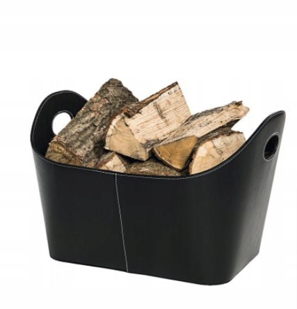 Levně Koš na dřevo krbu Eko kůže, černý, dvě uši