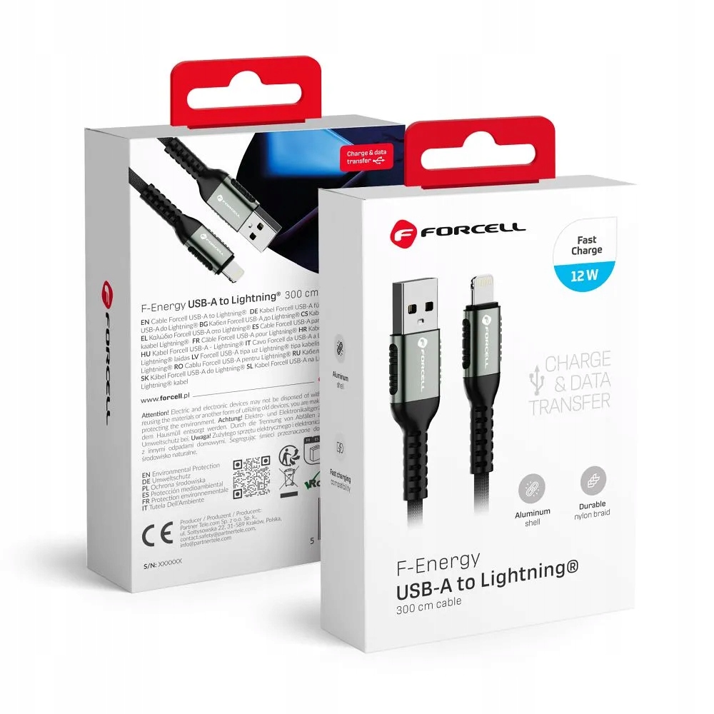 Kabel Usb A na Lightning Forcell F-Energy 2,4A 12W Cafule 3 m C257 černý