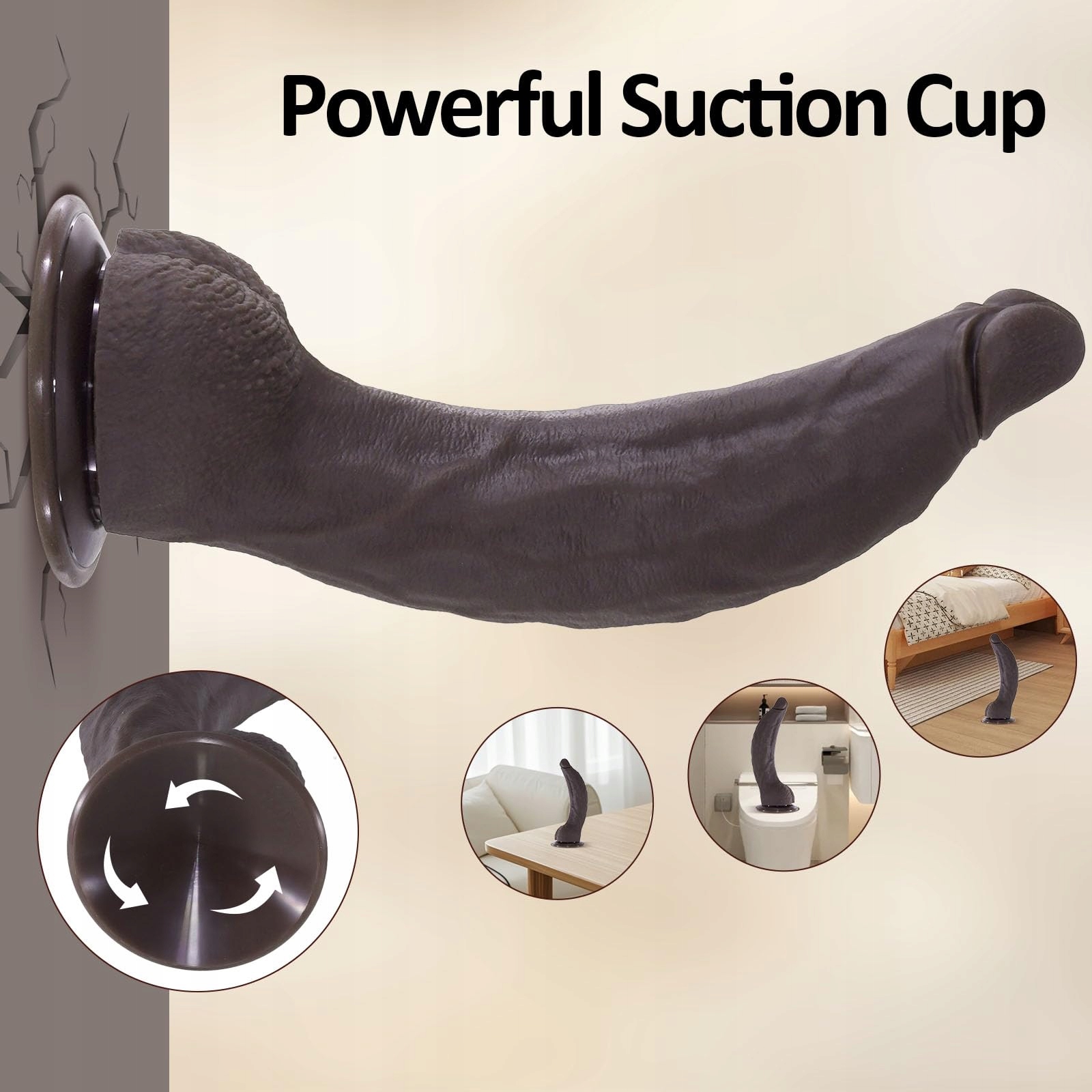 REALISTISCHER DILDO 35 cm Czarny Silikonowy Dildo Do G Punktu i Analu — miniatura 5