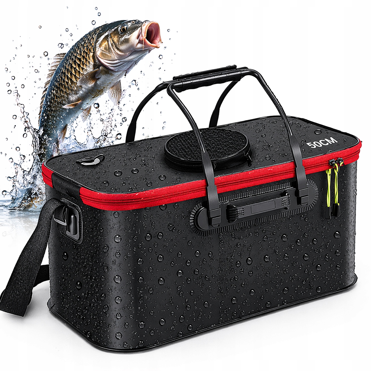 Pojemnik Wędkarski 50 cm Składany Torba na Ryby Żywiec Organizer z Pokrywą
