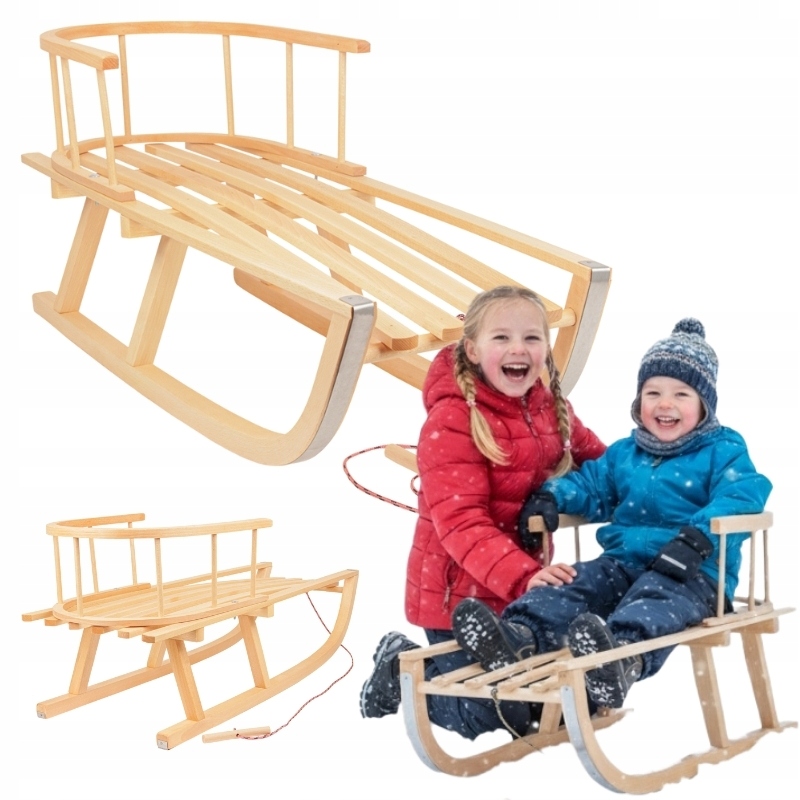 Drewniane Sanki Dla Dzieci Klasyczne Tradycyjne Z Oparciem Na Śnieg Zima