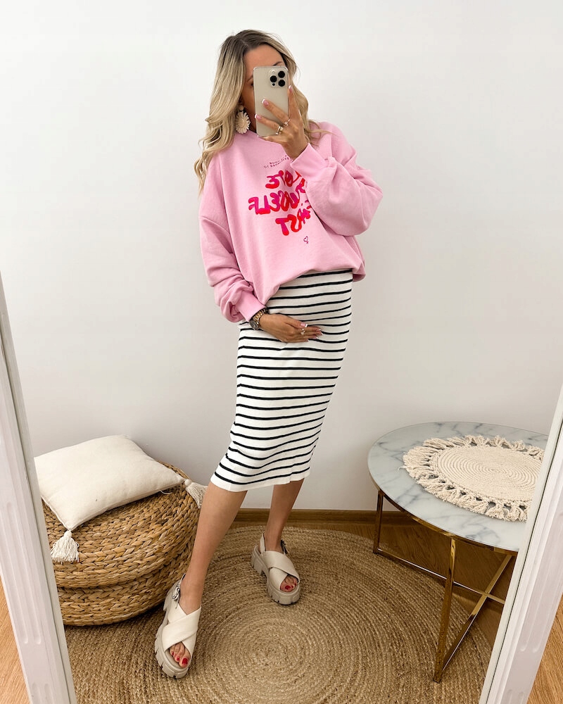 Bluza Ciążowa Pudrowy Róż Różowa z Napisem Love Bawełniana Oversize Marka bez marki