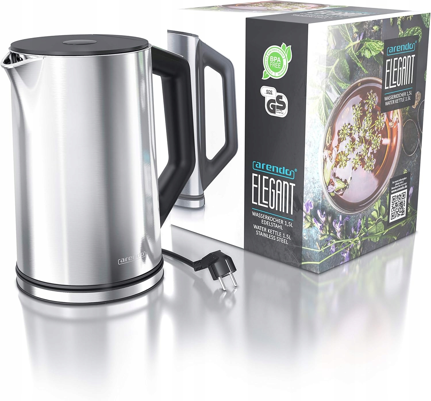 Elektrická varná konvice 1.5L 2200W Ocel Regulace teploty Arendo Elegant