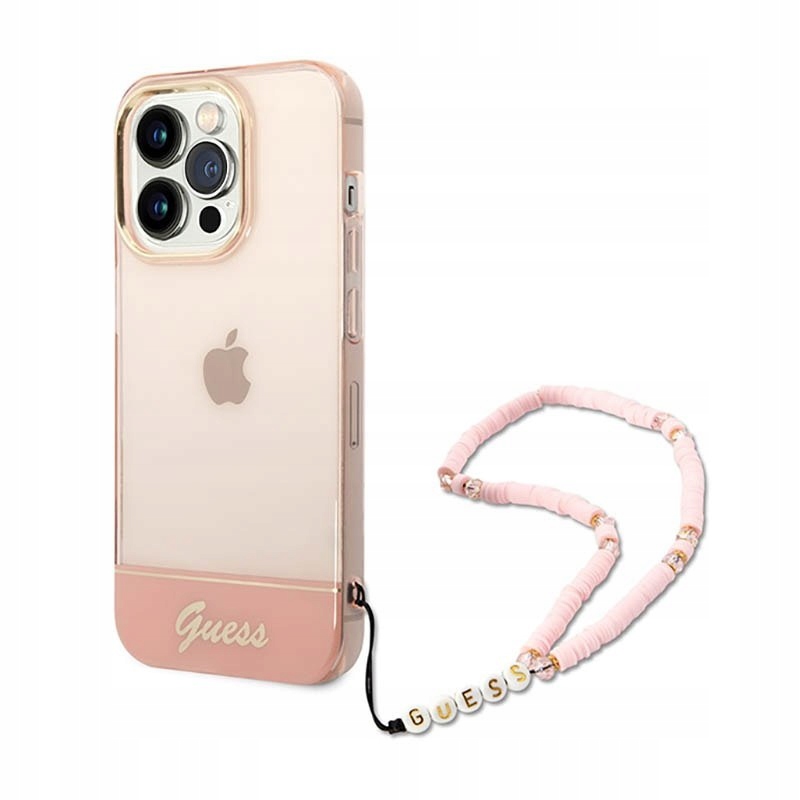 Guess Translucent Pearl Strap – Pouzdro pro iPhone 14 Pro Max (růžové)