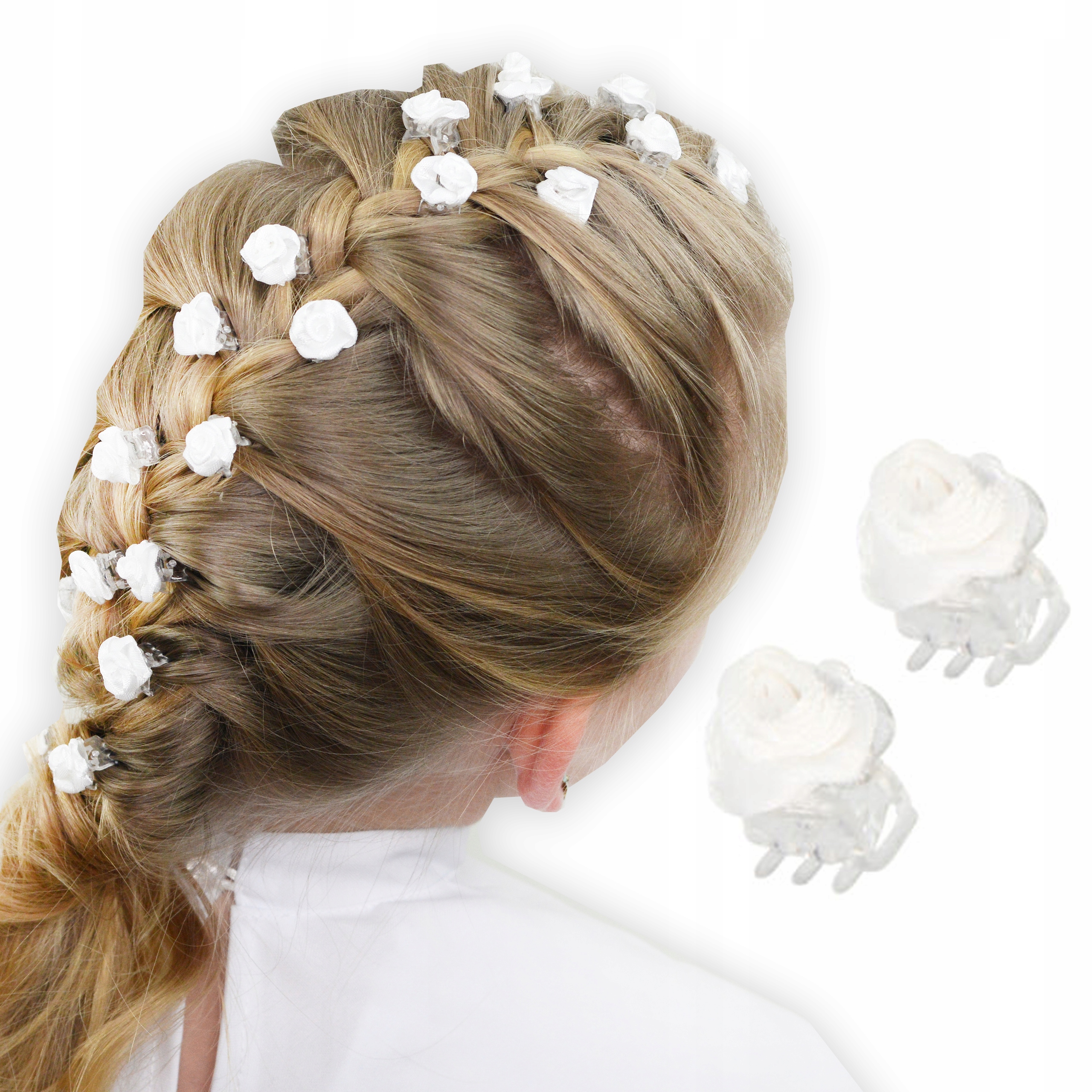 KRABIKI ŻABKI DO WŁOSÓW NA KOMUNIE RÓŻYCZKI Białe