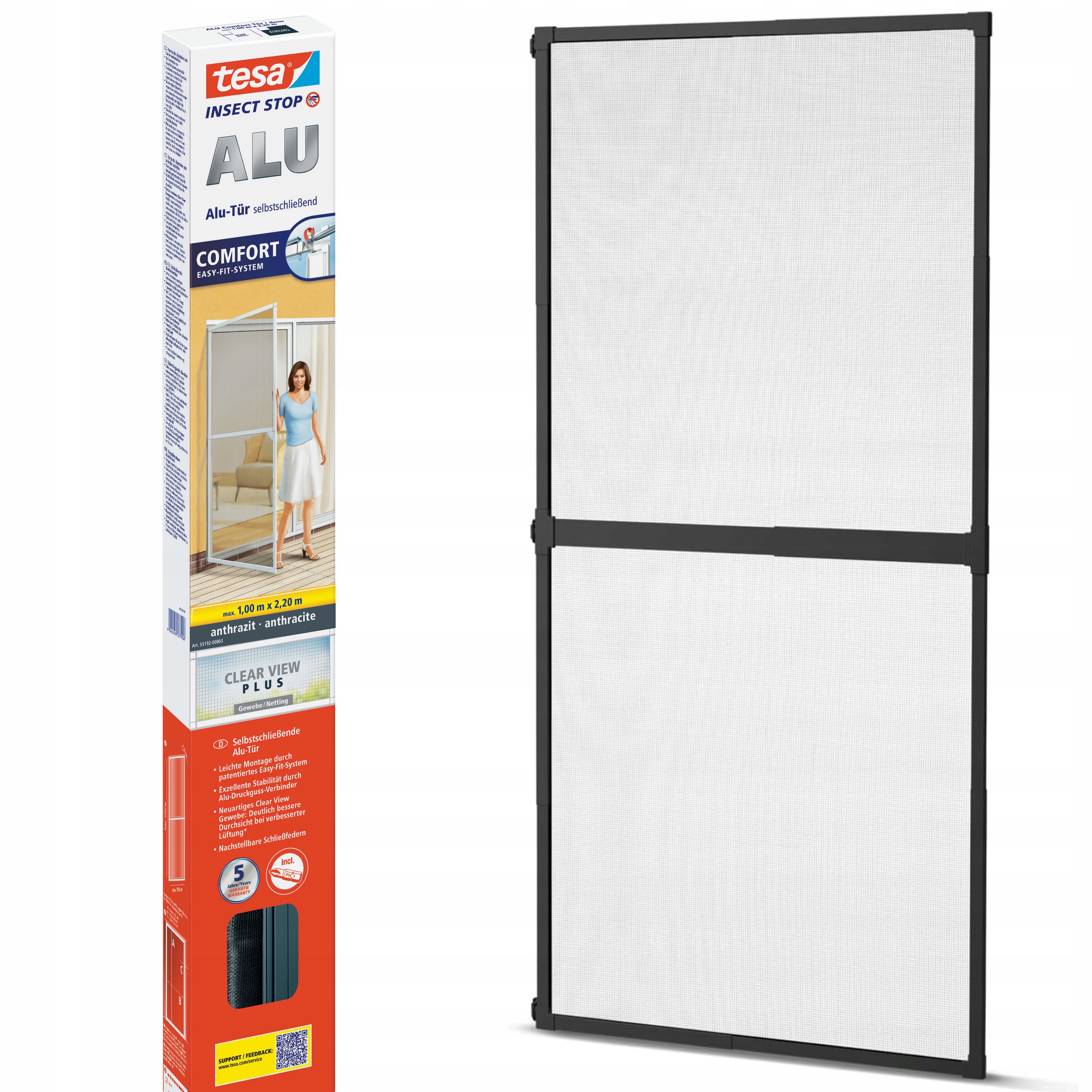 Sieťka na dvere hliníková Tesa Sieťka na hmyz 100 x 220 cm antracitová