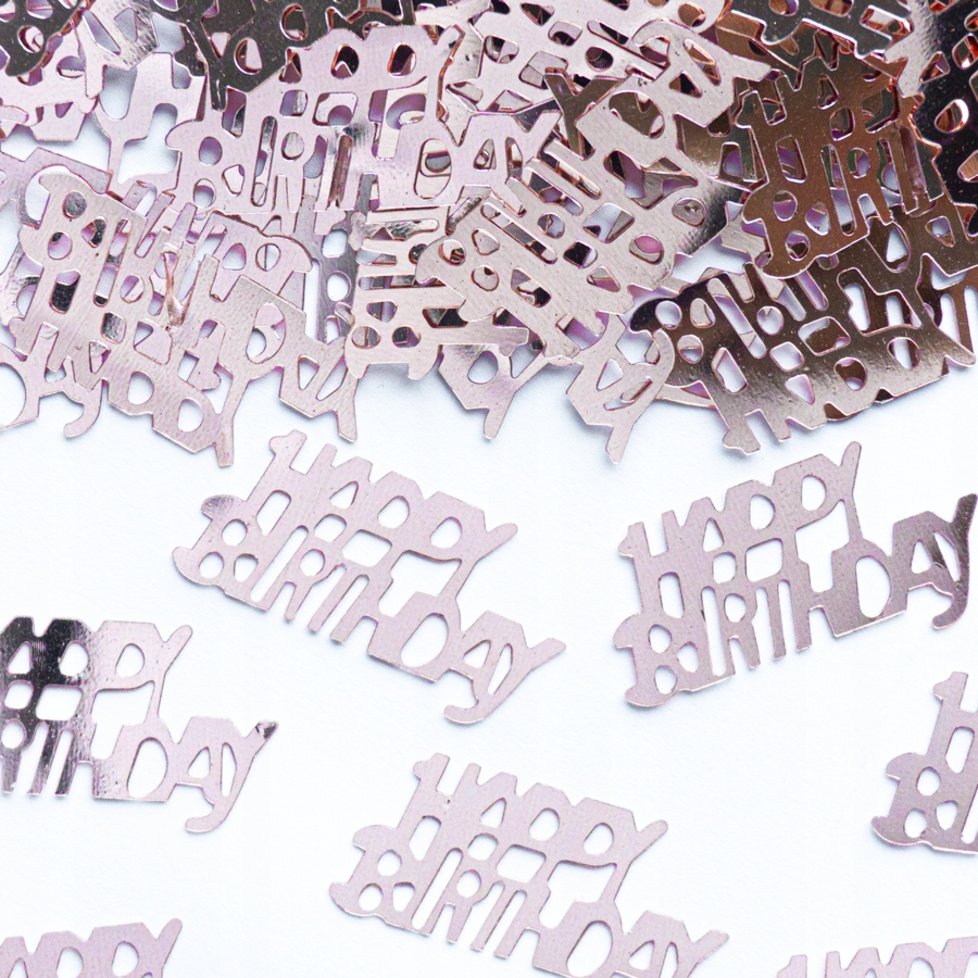 

Konfetti foliowe rose gold napis Happy Birthday