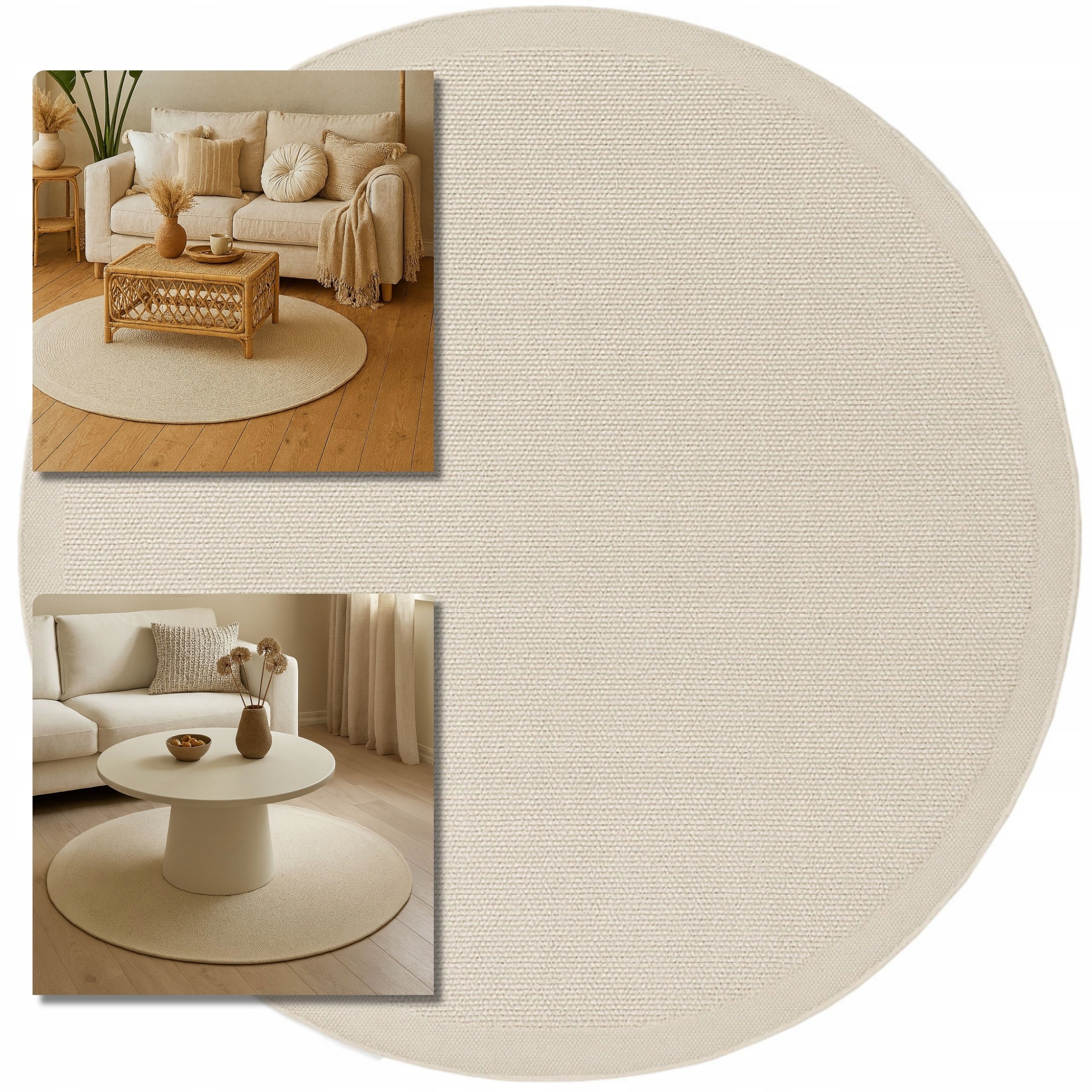 Koberec Vlněný Kulatý 160 cm Dune Bílý Koberec Do Obývacího Pokoje Vlna Boho