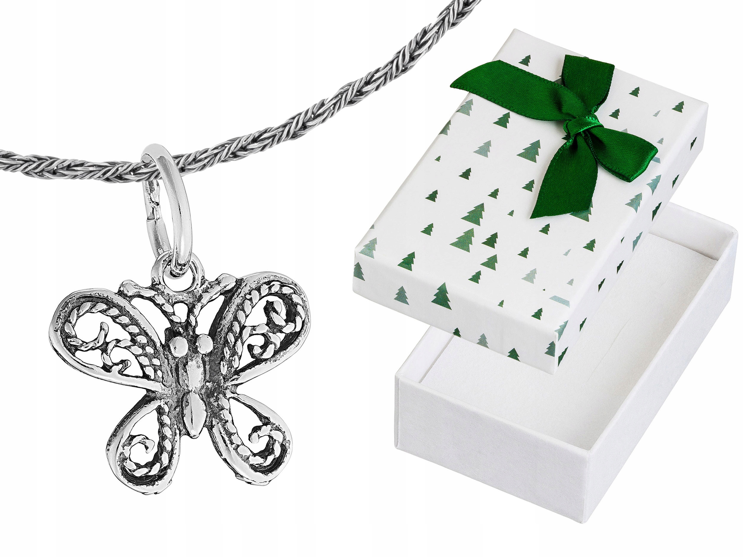 Krátký stříbrný oxidovaný malý dámský náhrdelník Motýl Choker 32 cm