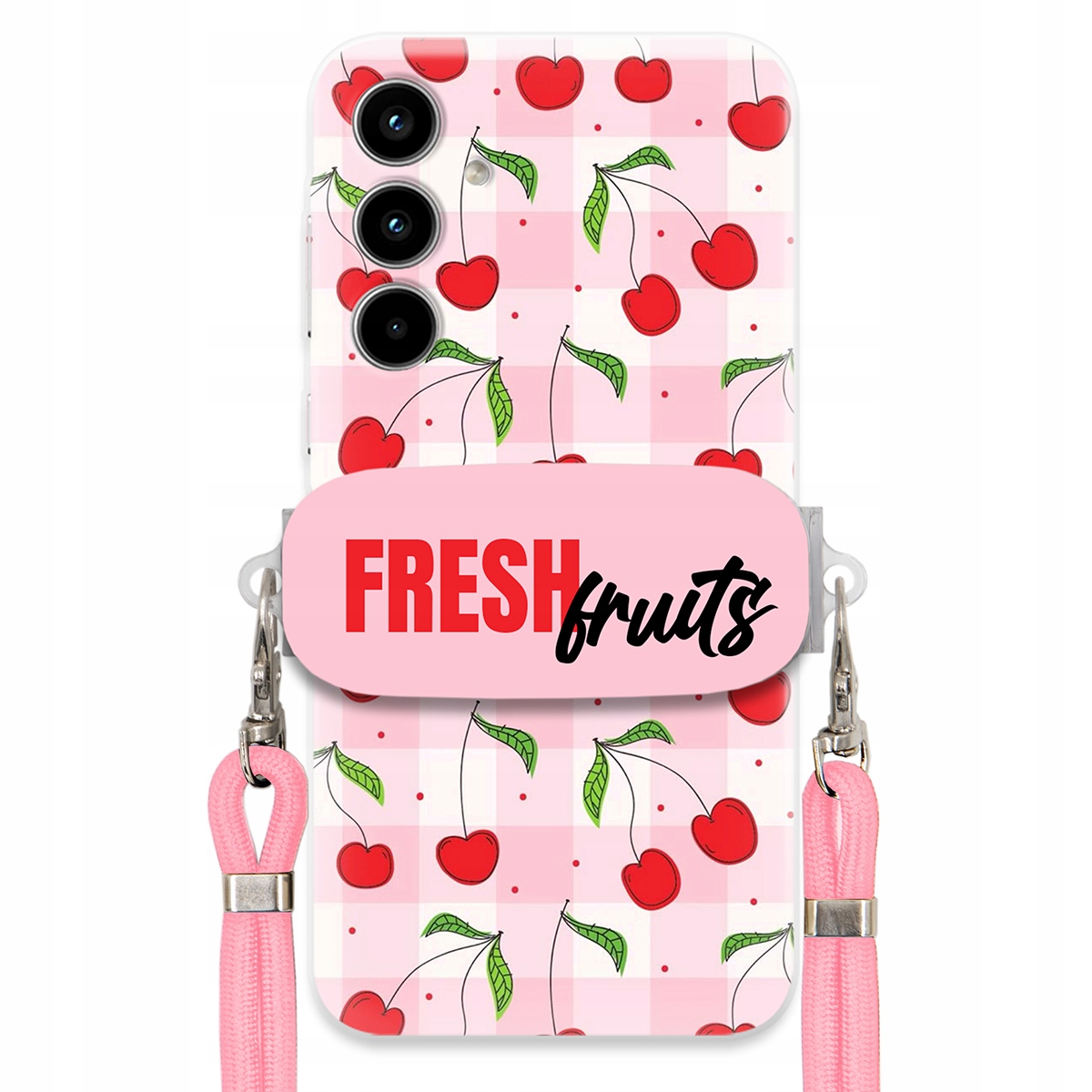 Puzdro pre Samsung A35 5G Case držiak na šnúrku Ružový Fresh Fruits Mriežka