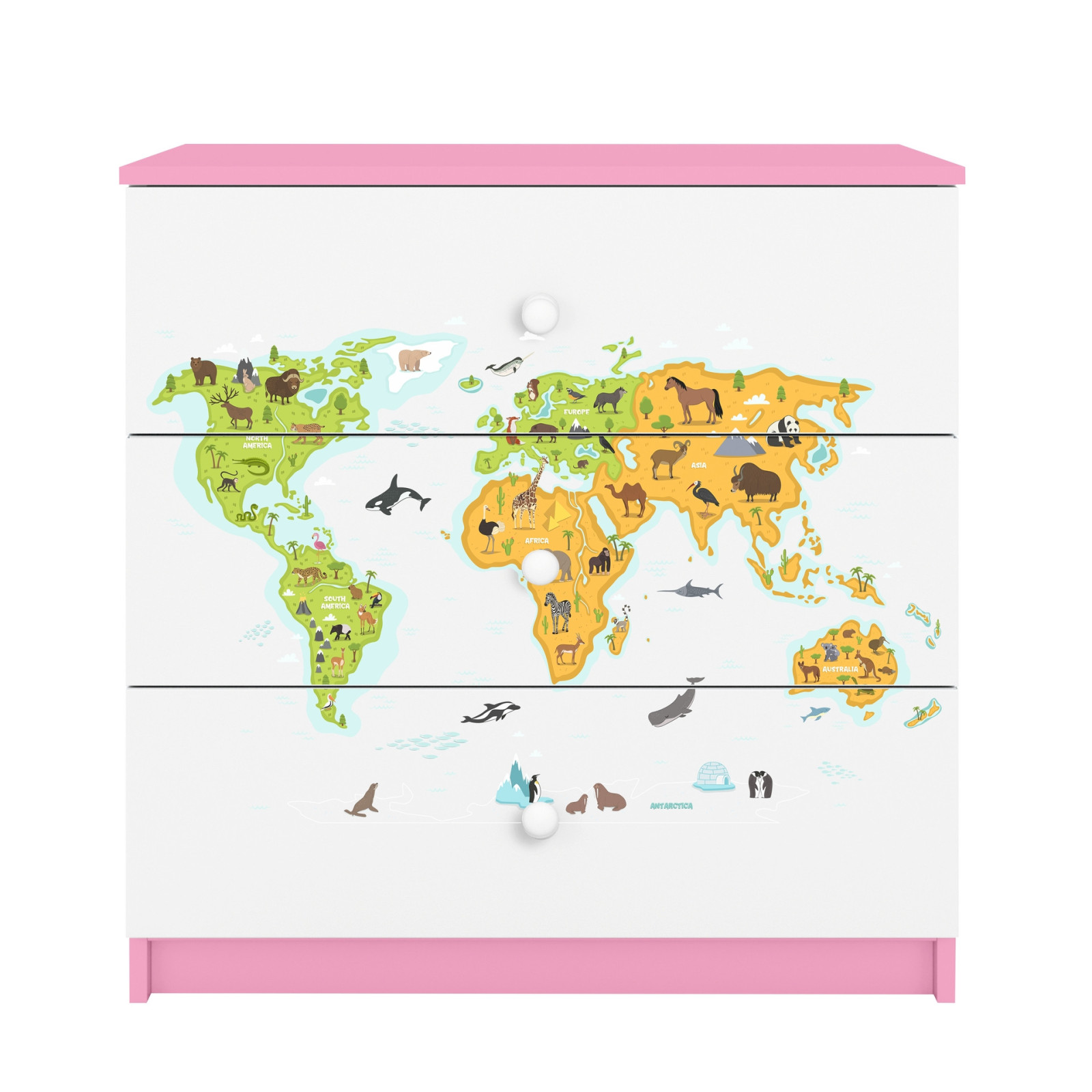 Komoda Babydreams růžová grafika Mapa 80 cm