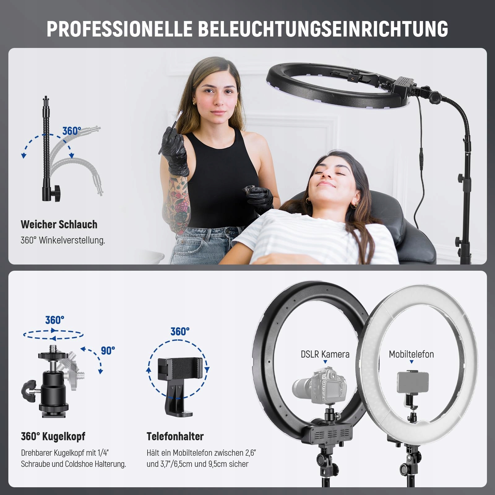 NEEWER Zestaw Pierścieniowy LED 18 Calowy 55W 5600K Z Bluetooth Do Selfie — miniatura 6