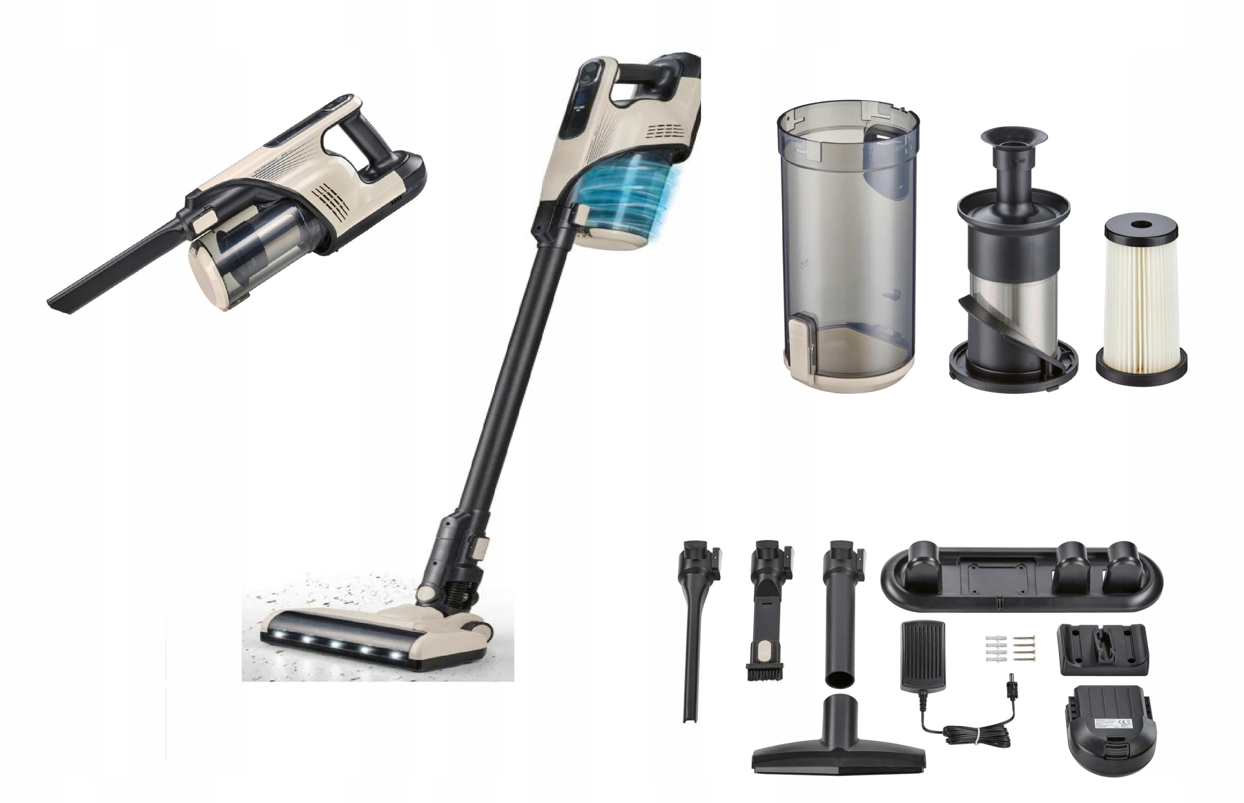 Odkurzacz akumulatorowy pionowy ręczny 2W1 Turboszczotka zestaw