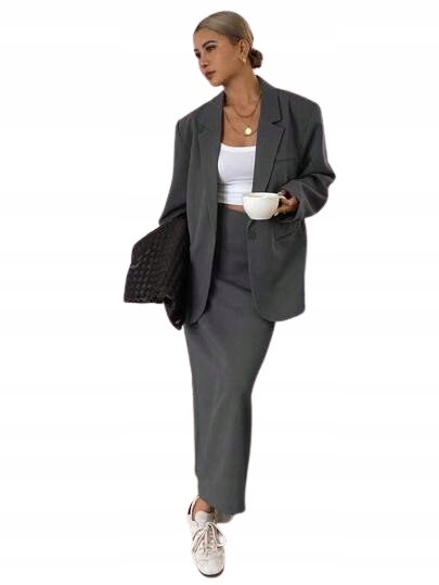 Šedá Sako Bunda Dazy Smooth S Dlouhou Sukní XL 1HE