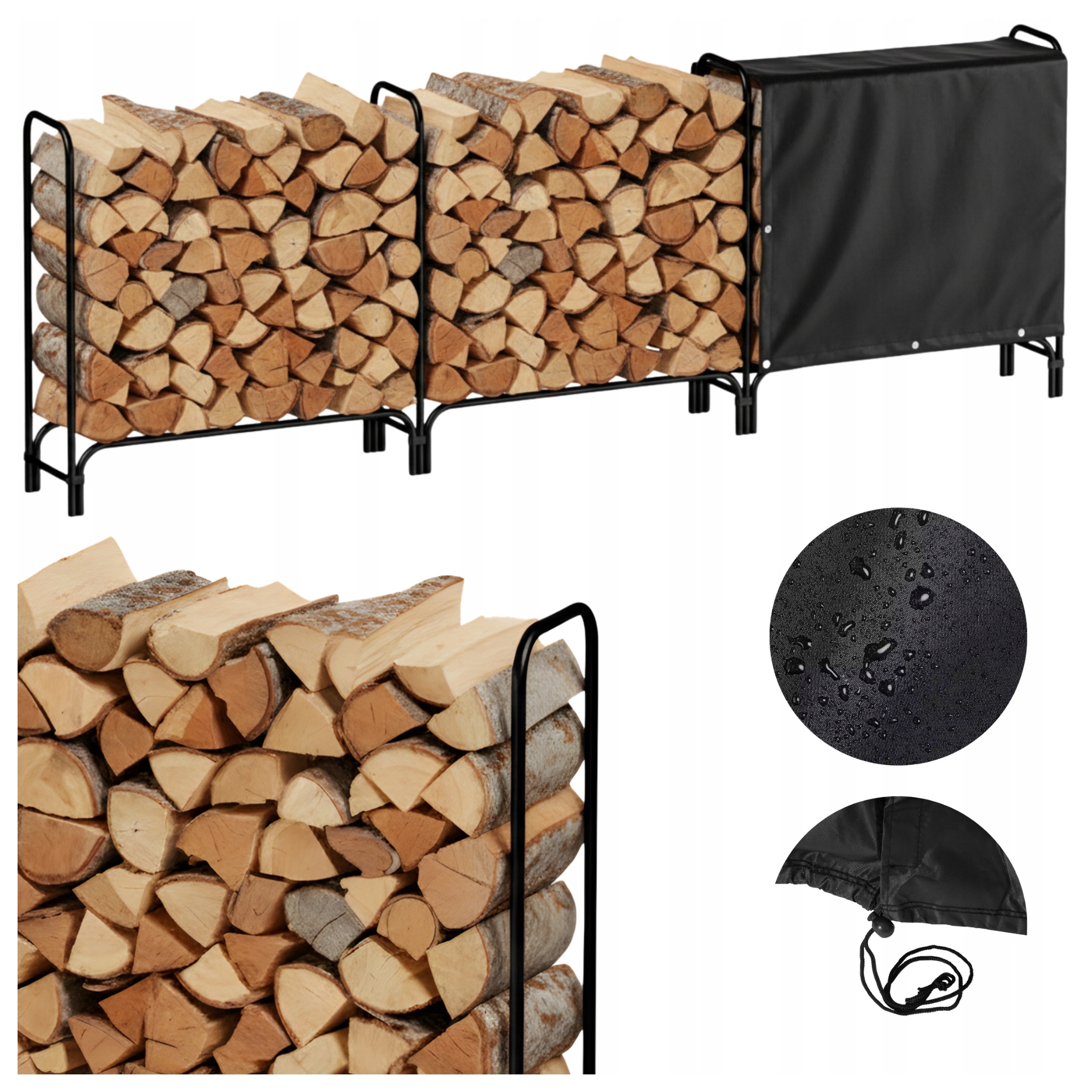 Stojak Na Drewno Duży 360cm Drewutnia Z Wodoodpornym Pokrowcem na drzewo