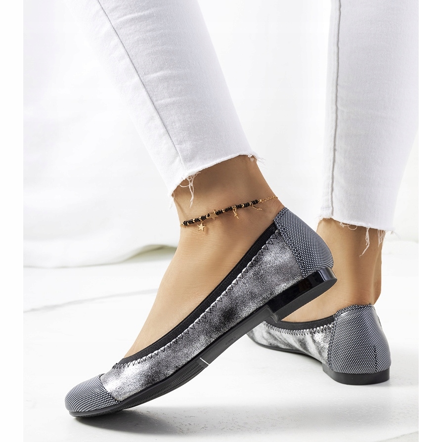 Srebrny Skóra ekologiczna Buty Baleriny r.37 Marka inna