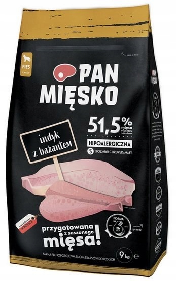 Levně Suché Krmivo pro psy Pan Mięsko křupavé krůta a bažantem, velikost S, 9 kg