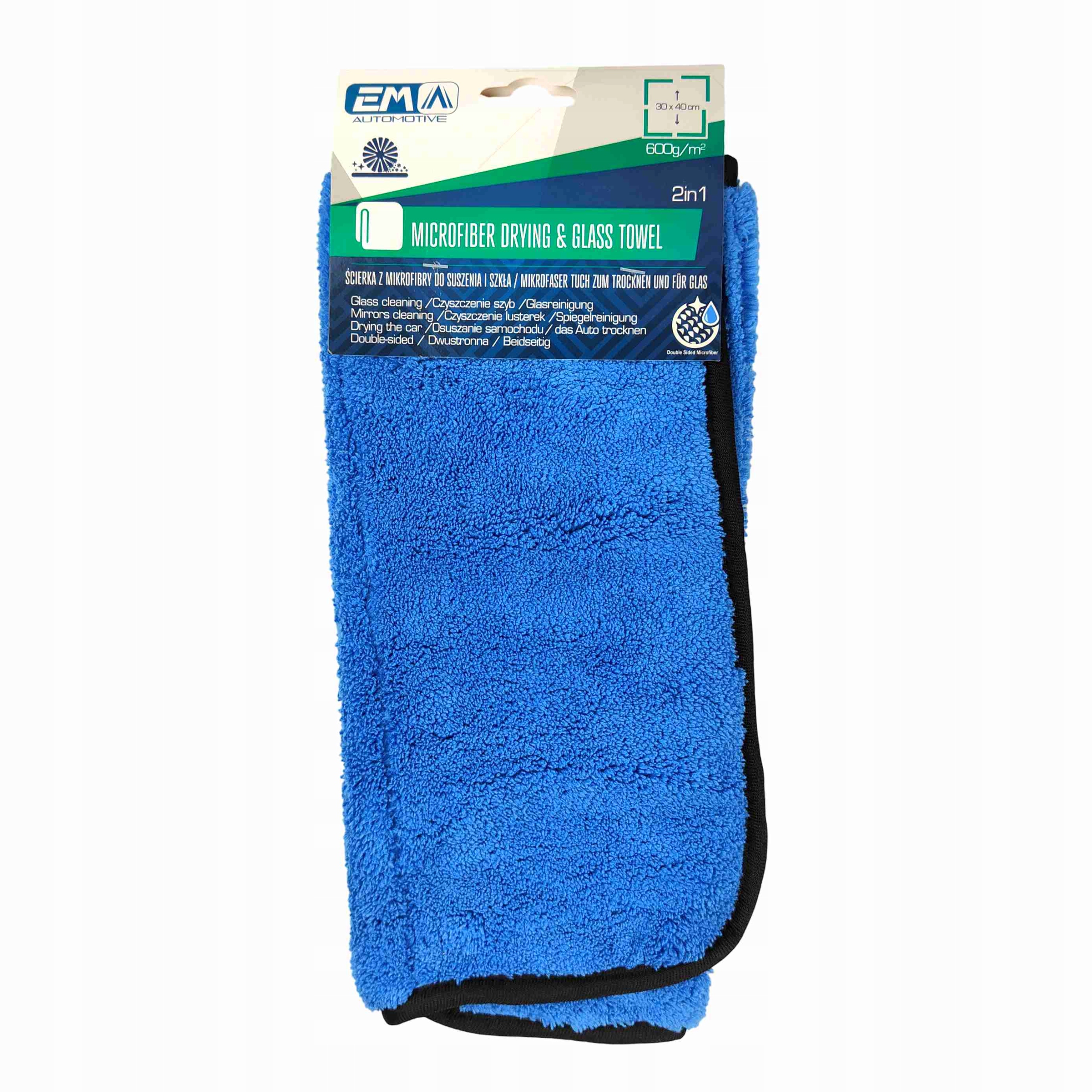 Ścierka Mikrofibra 2w1 600GSM Szyby Bez Smug Osuszanie Auto Em Premium