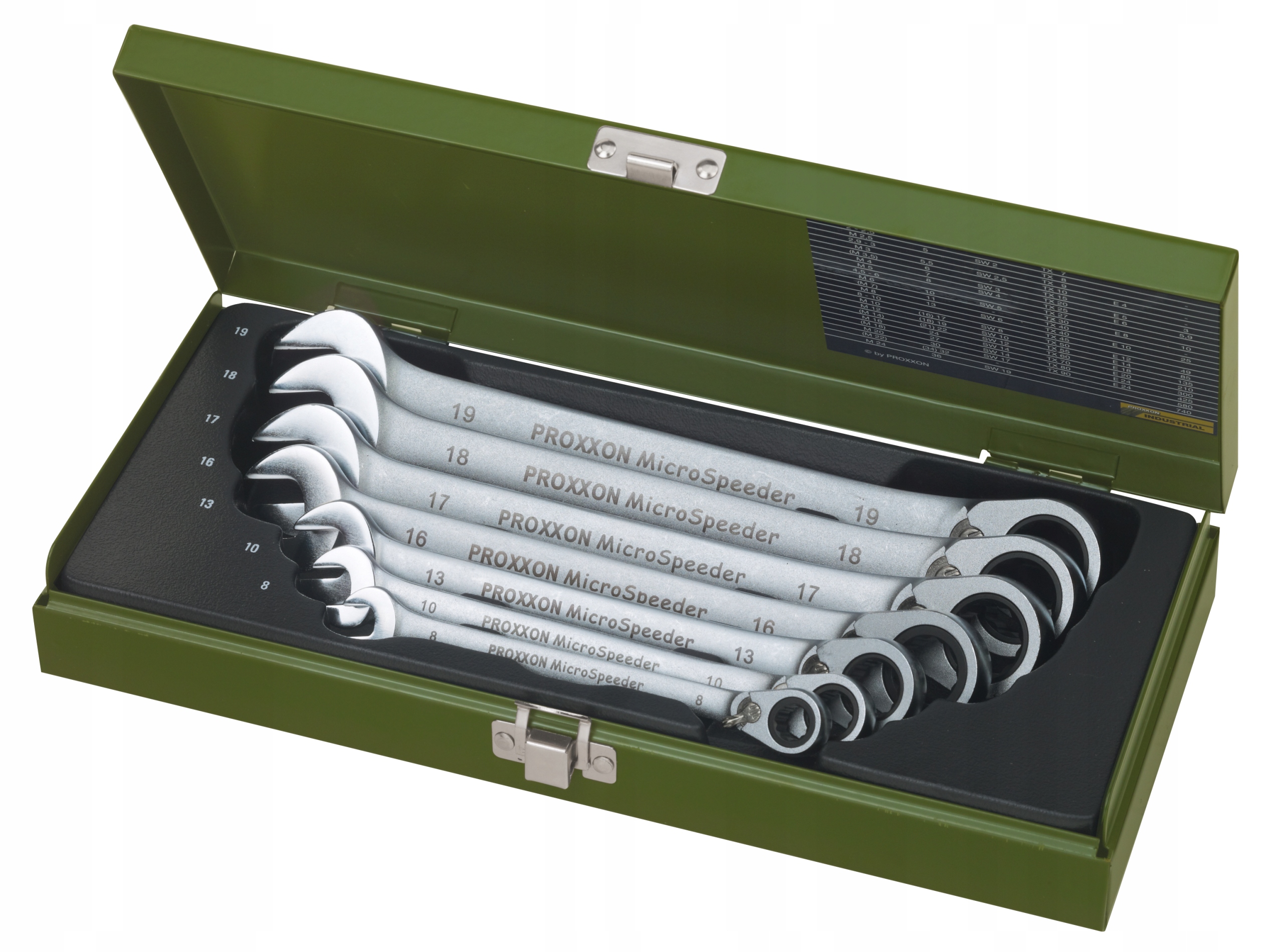 PROXXON PR23124 Zestaw kluczy Microspeeder 8-19mm płasko-oczkowychV 7SZT EAN (GTIN) 4006274231245